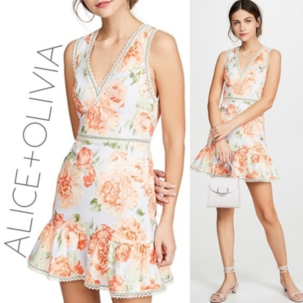 NWT Alice + Olive orange floral ruffle dress 12